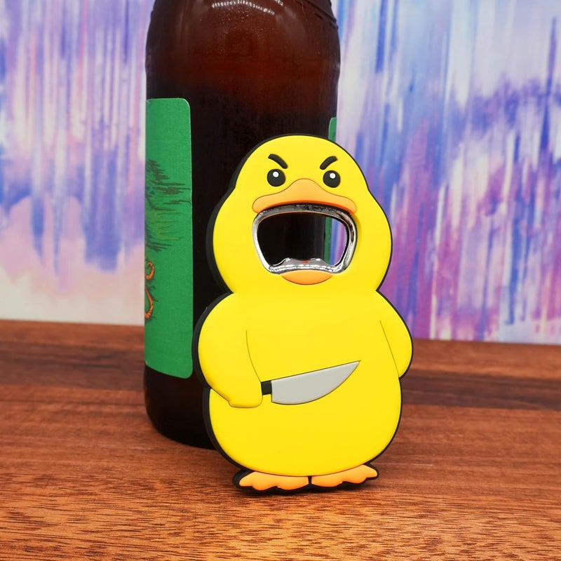 GOOFBALLS Funny Magnetic Bottle Opener – Beer Opener with Hilarious Saying – Strong Magnet for Fridge or Man Cave – Great Gag Gift for Beer Lovers, Dads, Friends - Duck With Knife - Image 4
